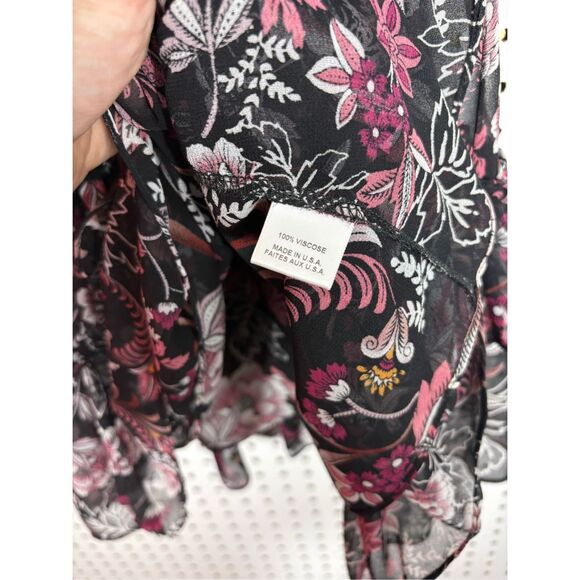 Misa Los Angeles Gallie Black Pink Floral Print Ruffle Mini Dress Size S - Picture 9 of 9